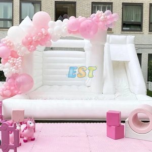 Trẻ Em Bên Đôi Trượt Đám Cưới Trắng Nhà Bị Trả Lại Nhảy Lâu Đài Bouncy Với Trượt Thương Mại Moonwalk Nhảy Bóng Pit Hồ Bơi - Product Image 3
