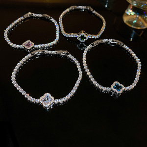 Real Gold Electroplated Zircon Four-Leaf Grass Bracelet <strong>Korean</strong> Style High-End Luxury Ins Fashion Chain Link <strong>Charm</strong> Bracelets - Product Image 2