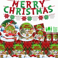 Nouvel ensemble de vaisselle jetable sur le thème de Noël, écologique, assiettes, gobelets, serviettes et nappes en papier modernes pour fête de Noël