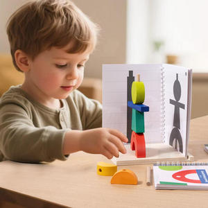 Jouets en bois éducatifs pour enfants : Blocs de construction 3D à projection spatiale, Apprentissage précoce, Jeu d'association des ombres - Product Image 2