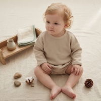 Ensemble de vêtements pour bébé en tricot gaufré, 95% coton, 5% élasthanne, haut à manches longues et bloomers pour tout-petits, tenue 2 pièces, 73-100 cm