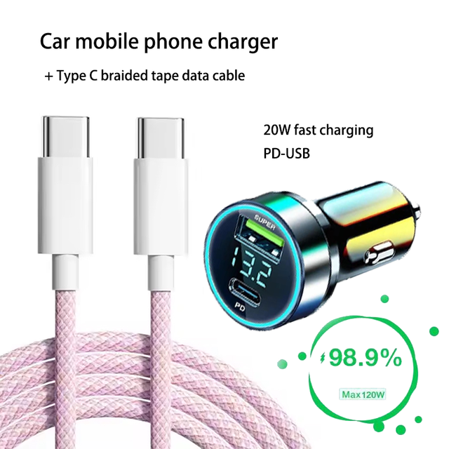 Car Fast Charger Full-Speed Output, Dual Port Dynamic Power Allocation Portable USB Type C Adapter 2 Port Fast Charging