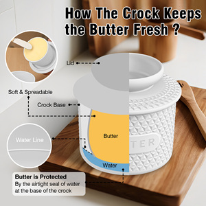 ชุดเครื่องครัวสไตล์ยุโรปขายดี กล่องใส่เนยซิลิโคนพร้อมฝาปิดมีด ภาชนะเก็บอาหารสุญญากาศ ฐานเซรามิกเป็นมิตรกับสิ่งแวดล้อม - Product Image 5