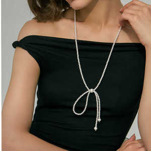 S925 เงินสเตอร์ลิง สร้อยคอโบว์ประดับมุก ประณีต โซ่ยาวสำหรับเสื้อสเวตเตอร์ - Product Image 5