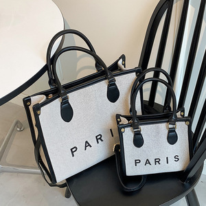 Toile brodée de haute qualité avec logo personnalisé Sac à main de luxe en coton pour femmes avec logo personnalisé - Product Image 5