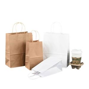 Sac de shopping en papier kraft imprimé sur mesure avec poignée en papier torsadé, sac cadeau en papier brun et blanc recyclable pour la vente au détail et les plats à emporter - Product Image 1