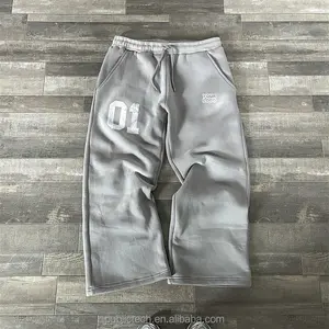 Manufacturer Wholesale Grey 400 Gsm Custom Print Logo Sweat Pants Baggy Cotton Fleece Mens Sweatpants