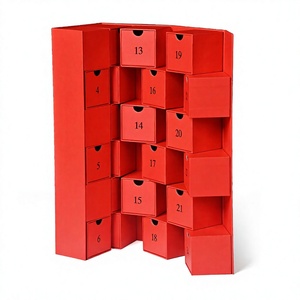 Caja de Calendario de Adviento de Cartón Rojo Cuadrado, 24 Días, Autoensamblable, Reutilizable, Caja de Regalo con Cajones para Almacenamiento y Manualidades - Product Image 5