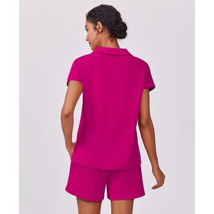 Women's 2 Piece Summer Lounge Set Short Sleeve V-neck <b>Top</b> Drawstring Shorts Casual Outfit Breathable Knitted Fabric - Product Image 2