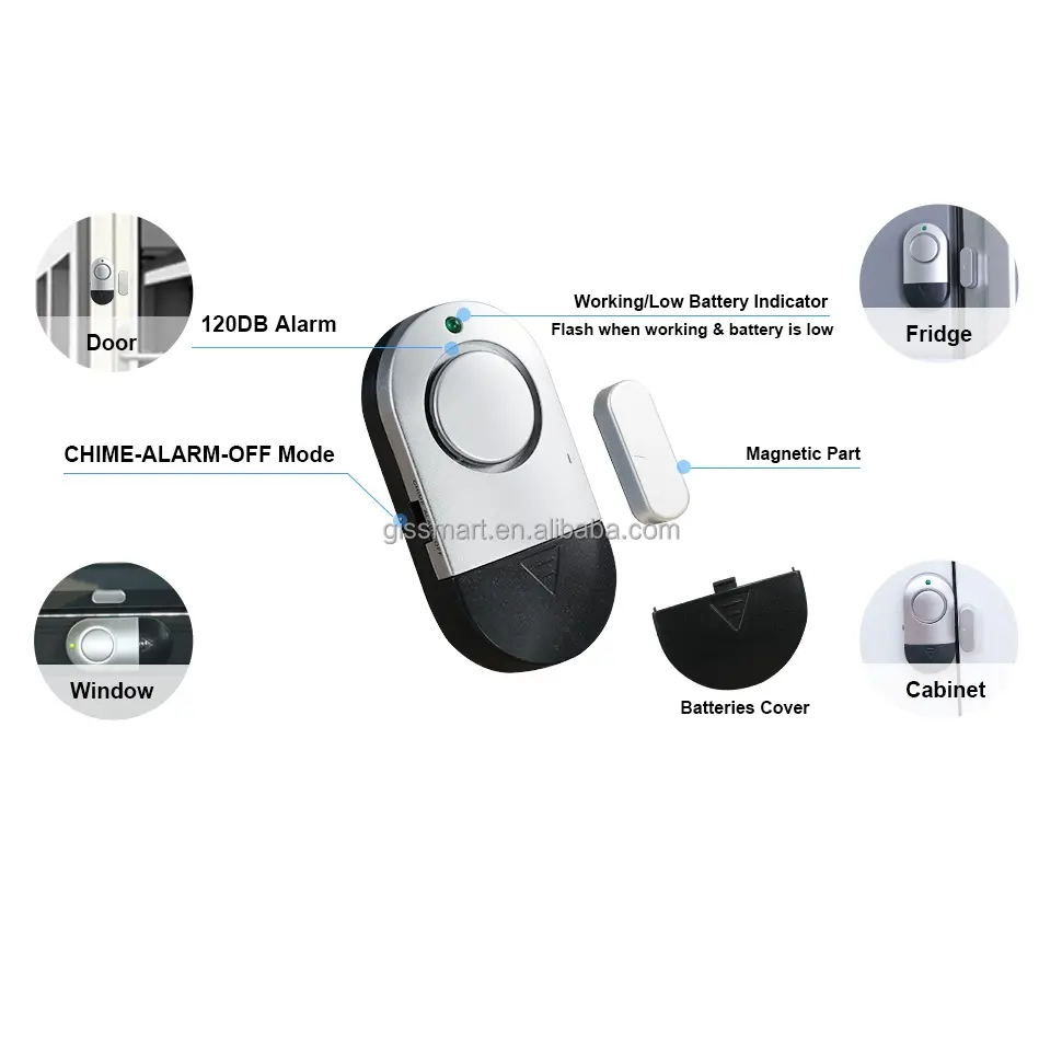 Magnetic Door Alarm Sensor Anti-theft Window and Door Alarm Home Security Portable Wireless Sensor Door Alarm with Batteries