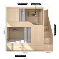 Cama litera doble de madera OEM con cuatro cajones, barandilla y escaleras, precio de fábrica para dormitorios escolares, hoteles y apartamentos