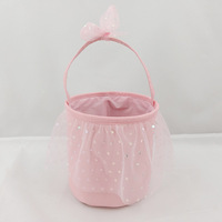 Paniers de Pâques en tulle avec nœuds, accents scintillants, paniers de chasse aux œufs pastel, porte-cadeaux de Pâques de printemps