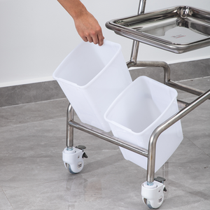 <span class=keywords><strong>Chariot</strong></span> d'hôpital en acier inoxydable à prix direct usine, <span class=keywords><strong>2</strong></span> <span class=keywords><strong>plateaux</strong></span> de 45*35cm, <span class=keywords><strong>2</strong></span> petites poubelles, roues silencieuses - Product Image 5