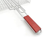 Panier de barbecue portable en acier inoxydable avec poignée en bois, résistant à la chaleur et à la corrosion, outils de barbecue pour le camping