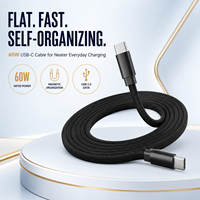 Câble de charge rapide USB C vers USB C 60W, magnétique, auto-organisant, plat, en nylon tressé, type C, pour ordinateur portable et téléphone