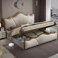 Lit en cuir italien de luxe léger, taille Queen/King, moderne, rembourré, gain de place, avec rangement, mobilier de chambre à coucher – Grande Vente