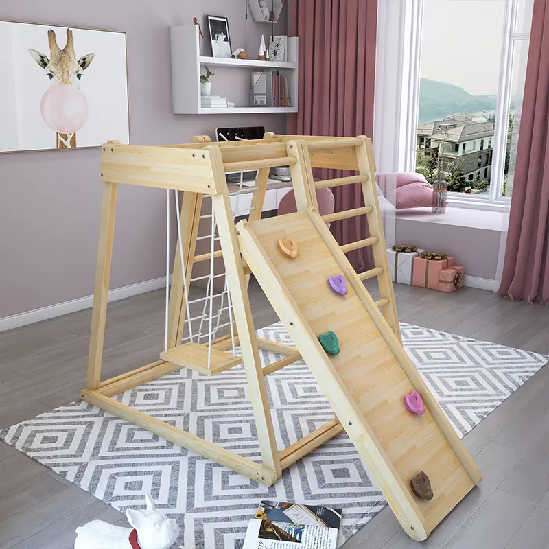 Indoor kids playground of solid wood Large climbing frame Montessori toys