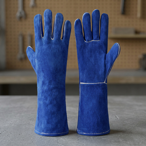 Gants de sécurité en cuir bleu résistants à la chaleur, 14 pouces, manchette droite, protection anti-chaleur durable - Product Image 1