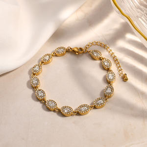 Stainless Steel <b>Bracelet</b> With Colored Zircon 18k Gold Plated Oval Geometric Design <b>Rainbow</b> Multi Color Fashion Jewelry - Product Image 4