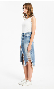 All'ingrosso nappine Vintage strappate irregolari asimmetriche personalizzate a vita alta autunno donna Jeans <span class=keywords><strong>Midi</strong></span> gonne in <span class=keywords><strong>Denim</strong></span> - Product Image 3