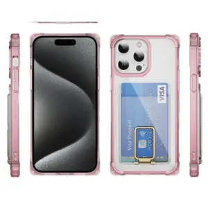 Transparent Card Slots Stander Hard Mobile Phone Case For iPhone 15 Pro Max cover 15 Pto 15 Cover