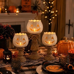 Envío Directo desde Shopify, Estatua de Calabaza Apilada con Forma de Jack O'Lantern, Portavelas LED sin Llama, Decoración de Resina para Halloween - Product Image 4