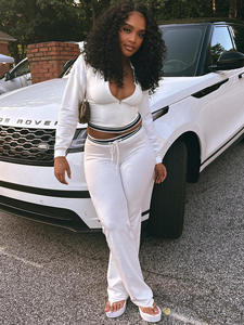 Nuovo 2026 autunno primavera abbigliamento donna con Logo personalizzato mezza Zip Top corto e pantaloni con coulisse 2 pezzi set di tute da Jogger per donna - Product Image 6