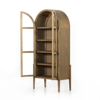 Gabinete de almacenamiento de diseño arqueado Shabby chic puerta de vidrio estantería de madera estantería