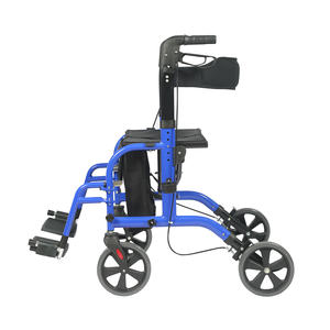 Andador y silla de transporte 2 en 1, silla de ruedas plegable, ayuda para caminar con cinturón de seguridad y reposapiés desmontable - Product Image 2