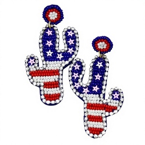 Handmade Multicolor Seed Bead Huggie <b>Earrings</b> Trendy Religious US Flag Design Gold Plated Titanium Jewelry for Classic Gift - Product Image 1