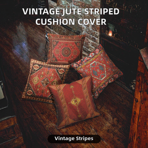 Richesbase Vintage Nostalgic Rectangle Jute Weaving Texture Home Decor Stripes Granular Pattern Party Living Room <b>Cushion</b> <b>Cover</b> - Product Image 2