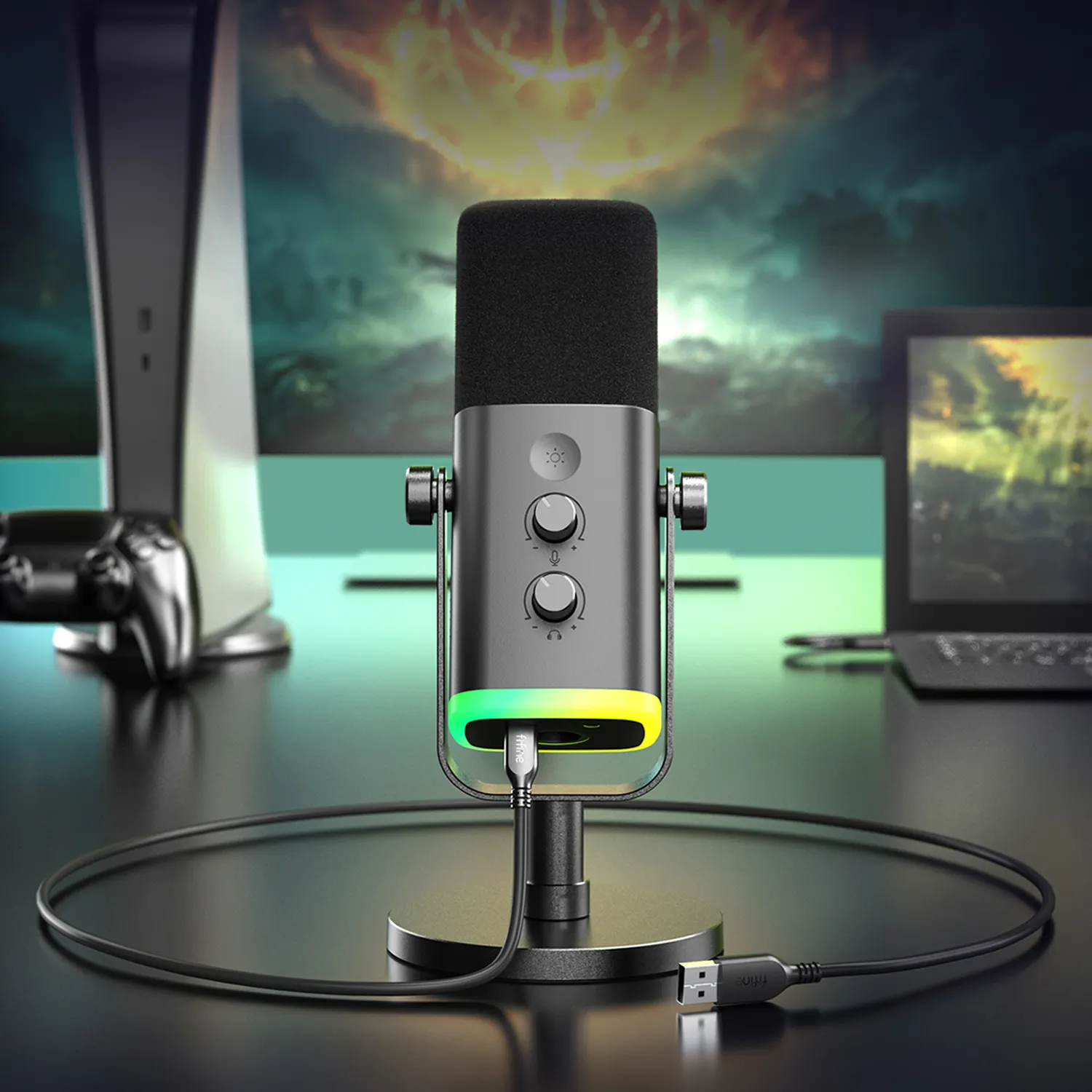 Fifine AM8 Gaming USB Microphone Wired RGB Professional Microphone Recording Dynamic Microphone