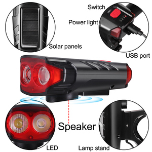 Nuevas cuentas de lámpara de plástico ABS doble T6 con batería de litio 2000 Ma integrada, luz delantera de bicicleta <span class=keywords><strong>LED</strong></span> de carga solar - Product Image 2