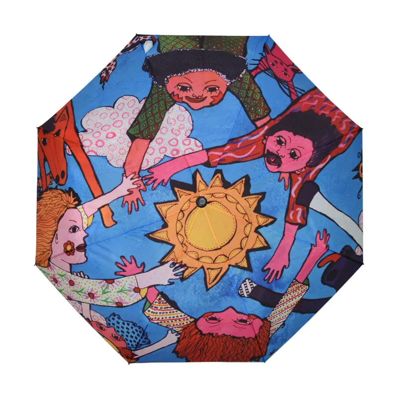 Custom 21inch digital full printing sunflower folding umbrella with self fabric cover
