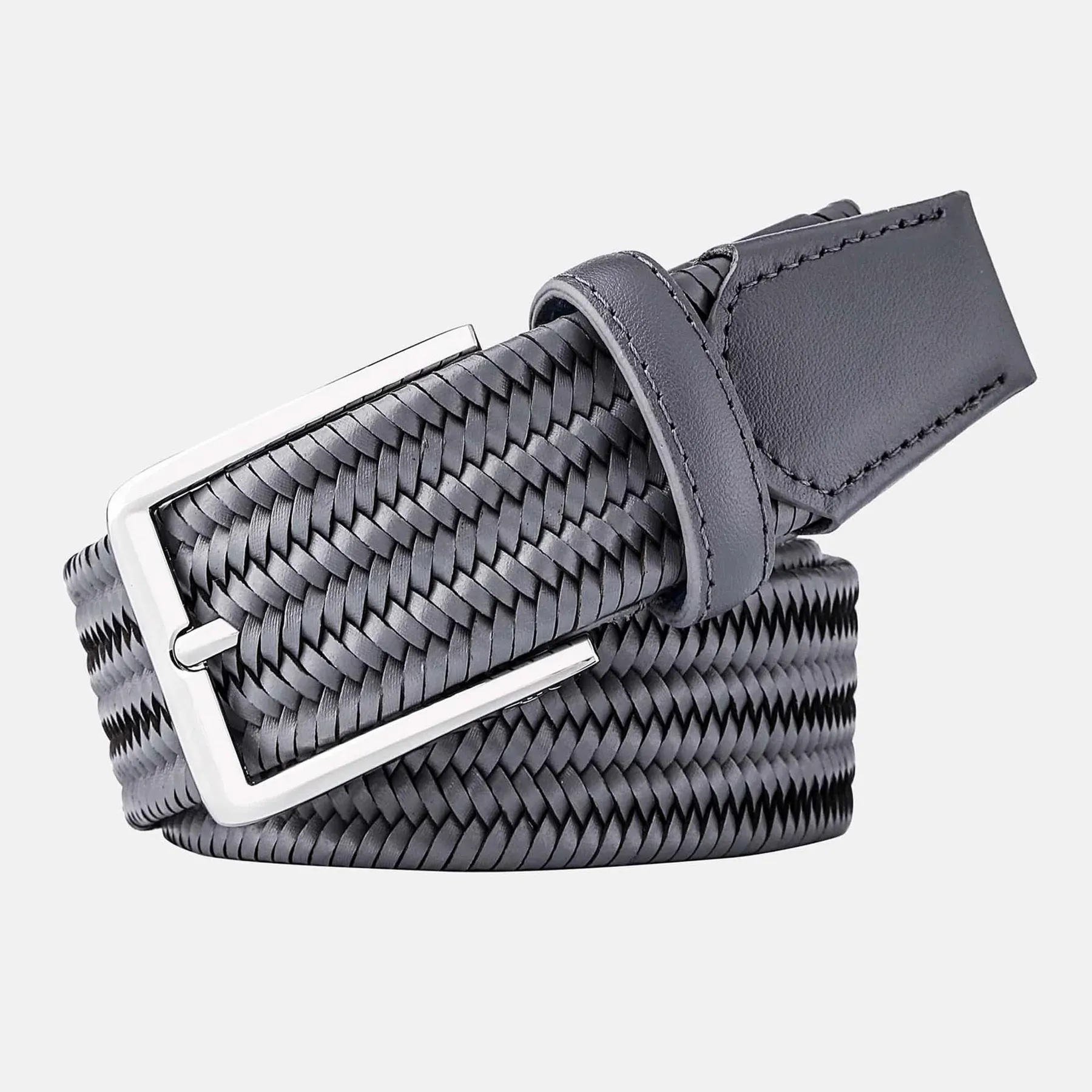 Private Label Elastische Tailleband Gevlochten Zilveren Gesp Stretch Riem Echt Lederen Gevlochten Riemen Webbing Casual Golfriem