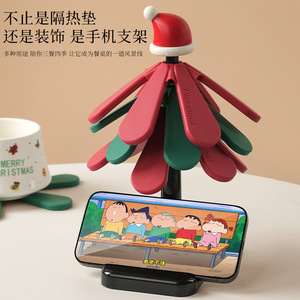 Christmas <b>Tree</b> Silicone Heat Insulation Mat Irregular Shape High Temperature Resistant <b>Tabletop</b> Placemat For Home Kitchen Use - Product Image 5