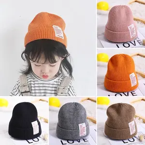 Детская шапка с буквенным принтом, облегающие шапки, зимние теплые вязаные детские шапки, шапочка для новорожденных мальчиков и девочек
