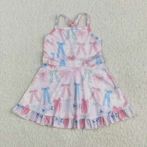 ชุดเล่นโยคะพิมพ์ลายโบว์ดอกไม้สีฟ้าสำหรับเด็กผู้หญิงชุดเล่นกีฬาแขนกุดยาวถึงเข่าสำหรับฤดูร้อน - Product Image 3