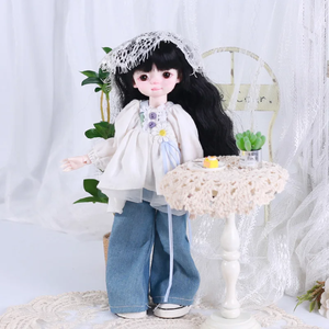 30 सेमी सुंदर गुड़िया कपड़े जींस और गुड़िया शर्ट सेट के लिए हेडपीस के साथ सेट 1/6 Bjd गुड़िया डियल ड्रेस अप खिलौना बच्चों जन्मदिन उपहार उपहार - Product Image 4