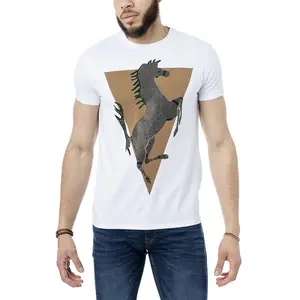 Wholesale Custom Stone Pattern Graphic Tee Shirt Shiny Rhinestone Horse With Triangle Frame T Shirts For Men