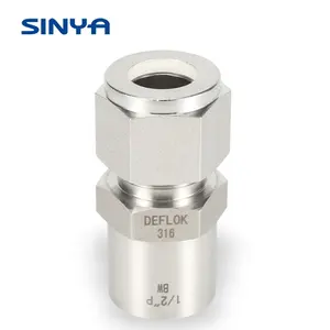 Stainless Steel Double Ferrule Fitting 1/4 Connector Twin Ferrule Parker Type Compression Fitting BSPT Thread Male Branch Tee