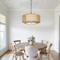 Transfrontalier pour Amazon Simple American Farmhouse E26 Suspension Style Bohème Tissé À La Main Rotin Taille Moyenne Suspendue