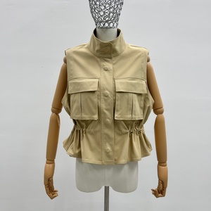 Manteau <span class=keywords><strong>trench</strong></span> <span class=keywords><strong>kaki</strong></span> à col montant avec poches grande capacité, coupe-vent, <span class=keywords><strong>sans</strong></span> manches - Product Image 3