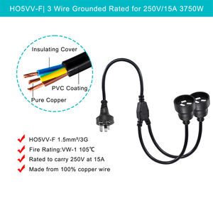 Rallonge électrique 3M <span class=keywords><strong>1</strong></span> à 2 prises avec mise à la terre, double prise, fil de <span class=keywords><strong>3</strong></span> <span class=keywords><strong>x</strong></span> <span class=keywords><strong>1</strong></span>,5 mm², prise standard australienne pour la maison et le bureau - Product Image 3