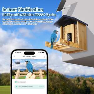 Mangeoire à oiseaux intelligente en bois écologique personnalisée avec caméra, alimentée par énergie solaire, étanche IPx4, anti-écureuil, à suspendre à un arbre - Product Image 4