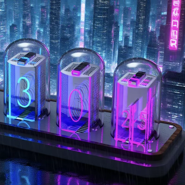 Glow Tube Digital Clock Retro Desk Alarm Clock with Radio Feature Novel Quartz Motive