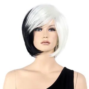 ST Guangzhou Factory Cosplay Wig Cruella Style Short Bob Synthetic Wigs Wholesale Prices For Halloween Wigs Synthetic Hair