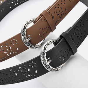 Cinturón Casual de Moda para Mujer, Estilo Étnico, de Cuero Genuino Tiyo, con Patrón Floral y Hebilla Plateada de Estilo Occidental, 3.5cm de Ancho - Product Image 3