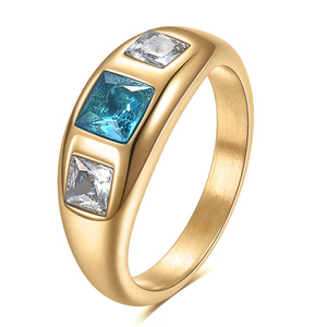 <b>Diamond</b> <b>Ring</b> 8MM Princess Cut Stainless Steel 18K Gold Plated Women's Jewelry Everyday Wear Geometric Design - Product Image 2