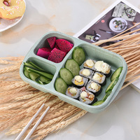 Boîte à lunch bento en plastique à 3 compartiments, compatible micro-ondes et lave-vaisselle, en paille de blé, pour la préparation des repas et le stockage des aliments, emballage alimentaire